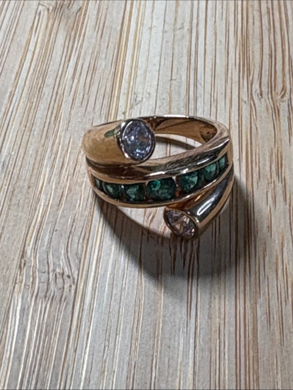 Gold-Tone Wrap Ring with Emerald Green Stones Size 8